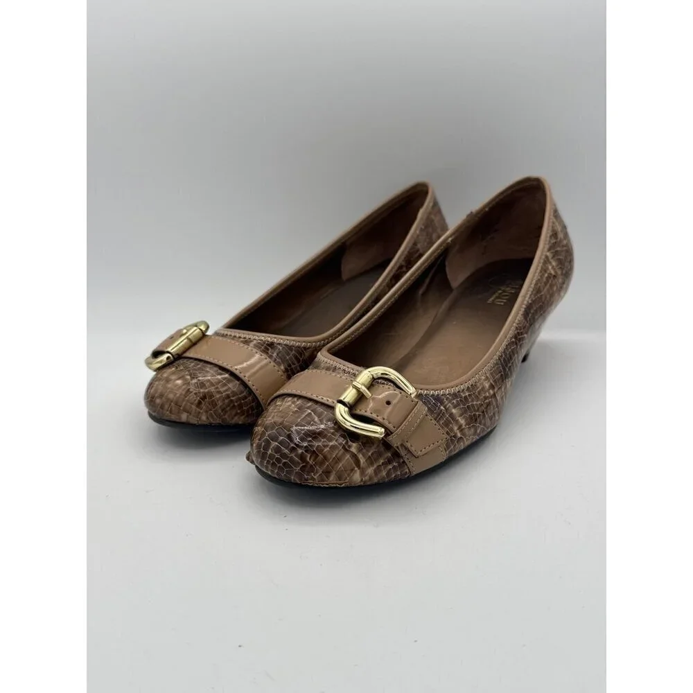 Bjoru By A. J. Valenci Womens Brown Croc-Embossed Leather Ballet Flats With Buck